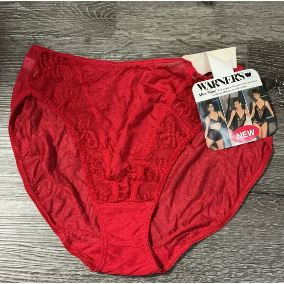 NWT Vintage Warner’s After Nine Red Lace Sheer Briefs Size 6 Panties - Picture 1 of 6